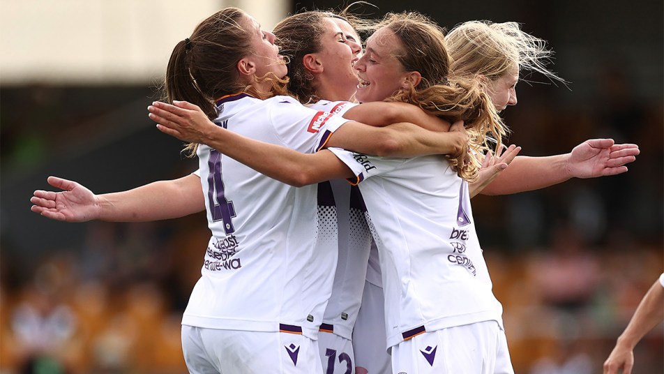 Canberra Utd v Glory - Glory celebrate Liz Anton's goal