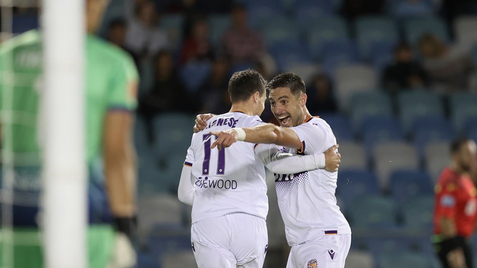 Jets v Glory 2021 - Joel Chianese and Bruno Fornaroli celebrate