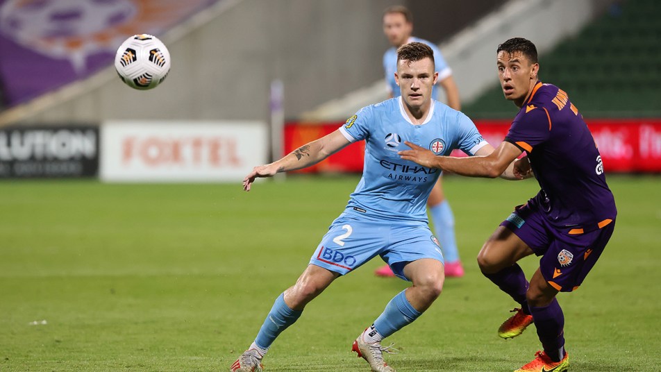 Glory v Melbourne City 2021 - Chris Ikonomidis challenging