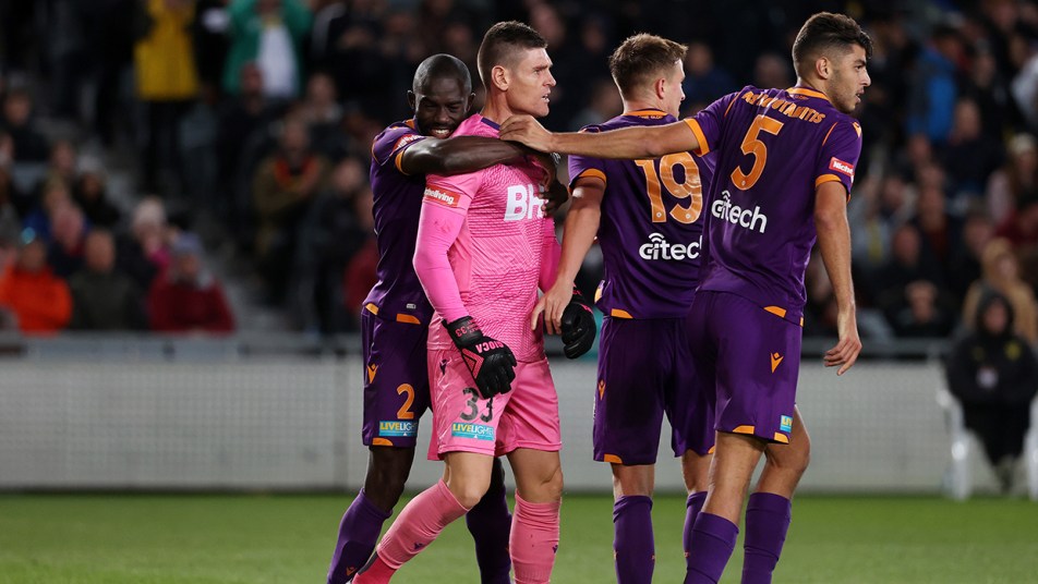 Phoenix v Glory 2021 - Liam Reddy celebrates penalty save