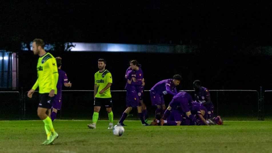 NPL 2021 - Glory v Bayswater City - players celebrate in a bundle